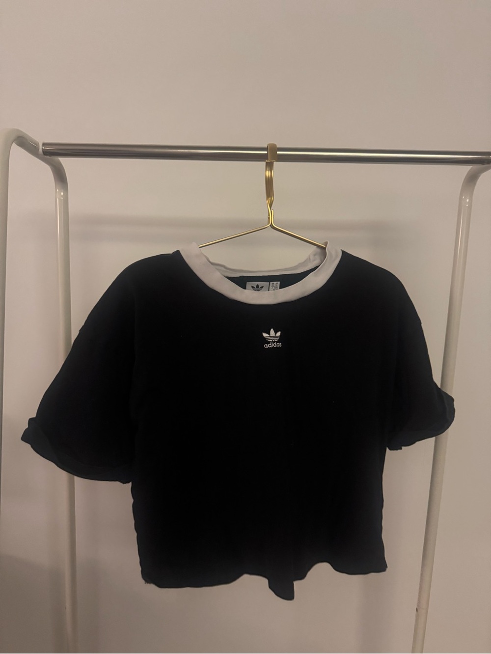 adidas Black Crop Tee with White Rib Collar